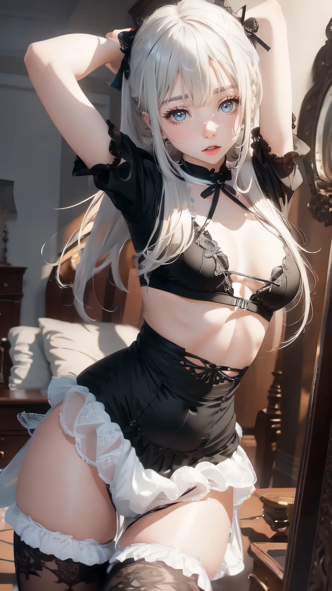 (random sexy pose:1.8),(White Gothic Lolita Dress:1.2),super dense skin,(Thin type:1.8),small, beautiful breasts,(flat chest:1.8), white skin, pointed chest, erect nipples,(twin drill),(super thin hair), (super soft hair), (ultra straight hair),dull bangs, (movie-like scene, fantasy art, best image quality, hyperrealistic portrait, (8K), surreal, 最high quality, high quality, High resolution, fine texture, high detail, beautiful details, Detailed, Highly detailed CG, Detailedテクスチャー, realistic facial expression, masterpiece, before, dynamic, bold)