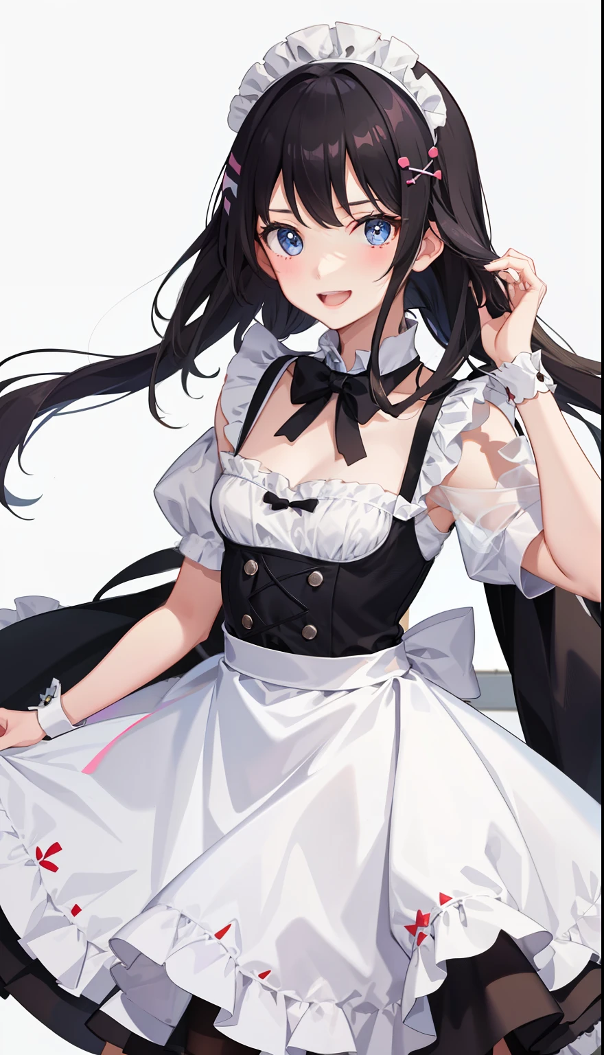 1 girl、laughter、dress、（small breasts）、upper body portrait、apron、hair ornaments、maid's costume、