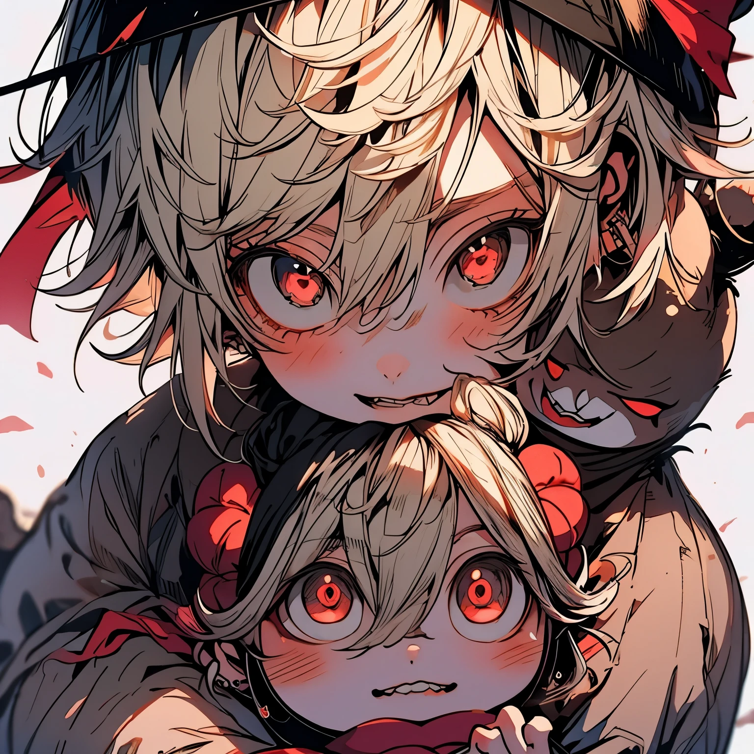high resolution、Blonde、Perm Ponytail、Devil&#39;s。Large horns growing on its head、sexy、Small chested and wearing bondage outfit