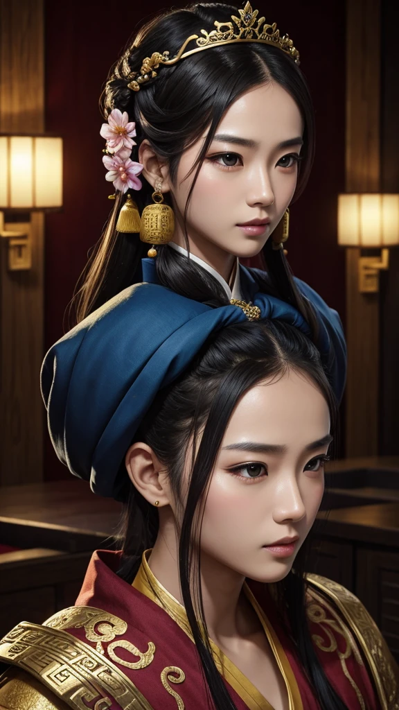 oriental、man in ancient chinese clothes、ancient chinese hairstyle man、I covered my topknot with a crown.、three kingdom、multiple warlords、highest quality、masterpiece、ultra high resolution、(Photoreal:1.4)、game poster、inside the house、Upper body、highest quality、masterpiece、ultra high resolution、(Photoreal:1.4)、game poster