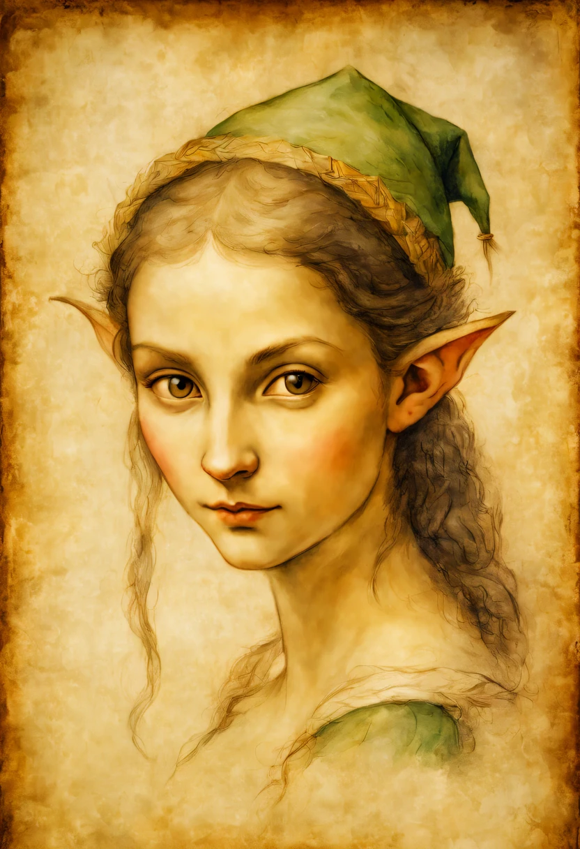 Painting Leonardo da Vinci "portrait of an elf", Full compliance with the style of Leonardo da Vinci, draw on old parchment