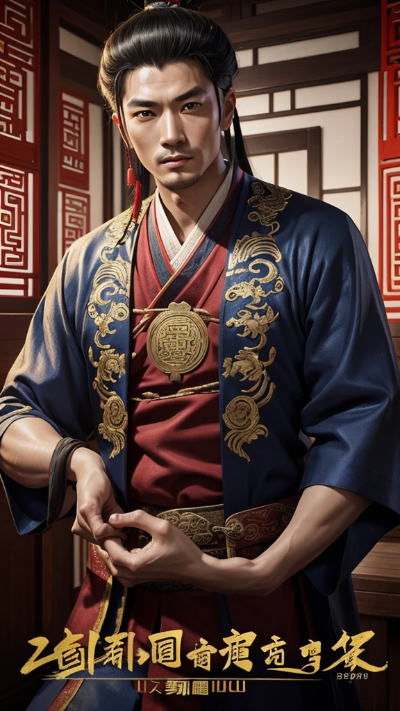 oriental、man in ancient chinese clothes、ancient chinese hairstyle man、three kingdom、multiple warlords、highest quality、masterpiece、ultra high resolution、(Photoreal:1.4)、game poster、inside the house、Upper body、highest quality、masterpiece、ultra high resolution、(Photoreal:1.4)、game poster