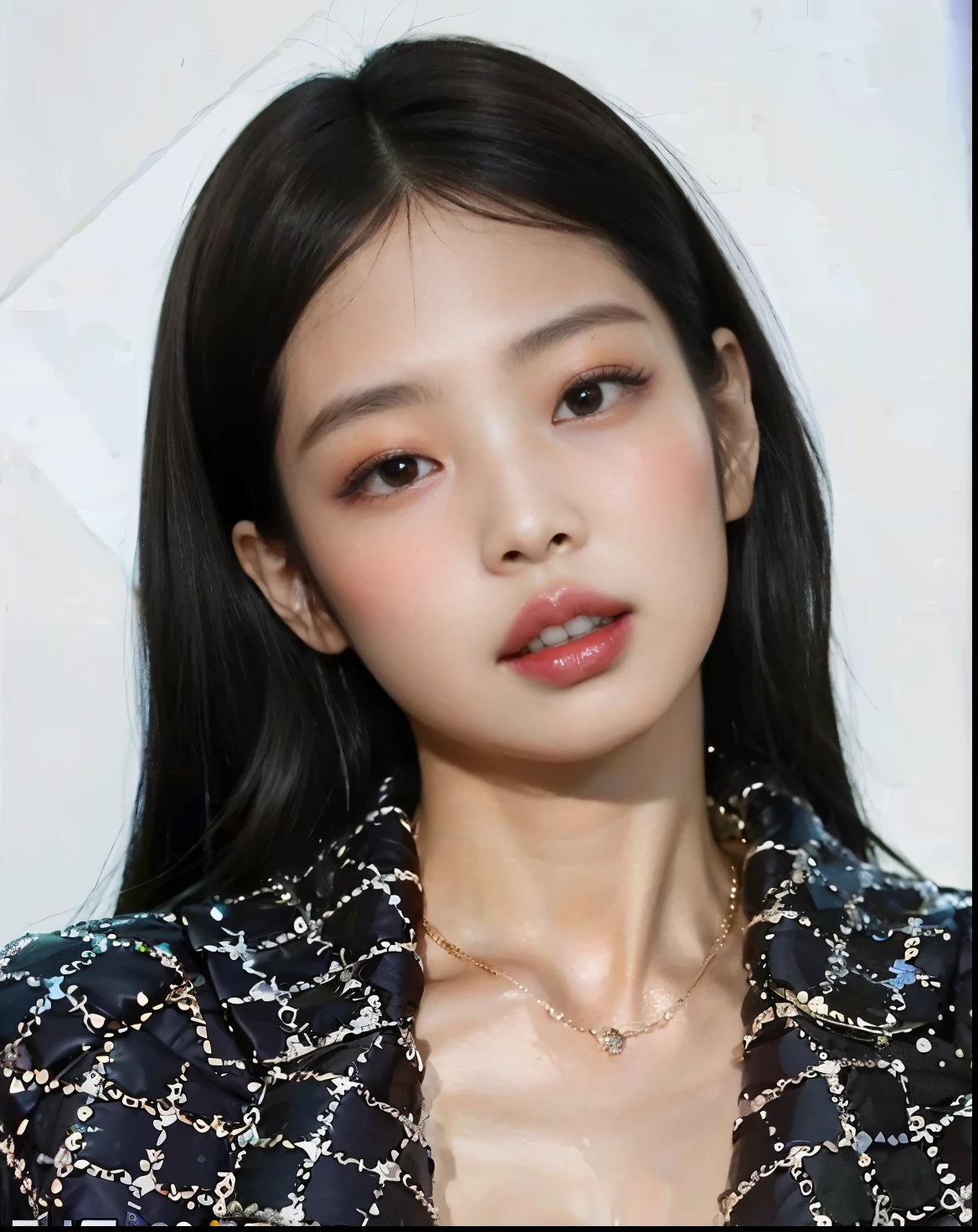 un primer plano de una mujer con cabello largo y negro que llevaba un vestido blanco y negro, jennie rosa negro, parque roseanne de blackpink, portrait of jossi de blackpink, jossi de blackpink, jisoo de blackpink, gongbi, maquillaje popular de corea del sur, retrato de jisoo rosa negro, Jisoo de Blackpink, maquillaje coreano popular, heonhwa choe, hermosa mujer surcoreana