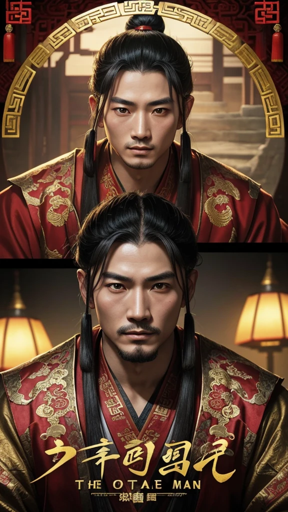 oriental、man in ancient chinese clothes、ancient chinese hairstyle man、three kingdom、highest quality、masterpiece、ultra high resolution、(Photoreal:1.4)、game poster、inside the house、Upper body、highest quality、masterpiece、ultra high resolution、(Photoreal:1.4)、game poster