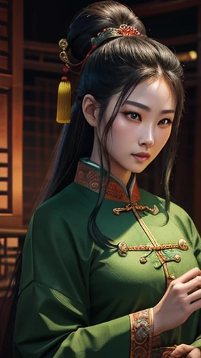 oriental、Ancient Chinese in green clothes、ancient chinese hairstyle man、three kingdom、multiple warlords、highest quality、masterpiece、ultra high resolution、(Photoreal:1.4)、game poster、inside the house、Upper body、highest quality、masterpiece、ultra high resolution、(Photoreal:1.4)、game poster