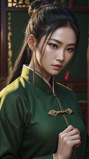 oriental、Ancient Chinese in green clothes、ancient chinese hairstyle man、three kingdom、multiple warlords、highest quality、masterpiece、ultra high resolution、(Photoreal:1.4)、game poster、inside the house、Upper body、highest quality、masterpiece、ultra high resolution、(Photoreal:1.4)、game poster