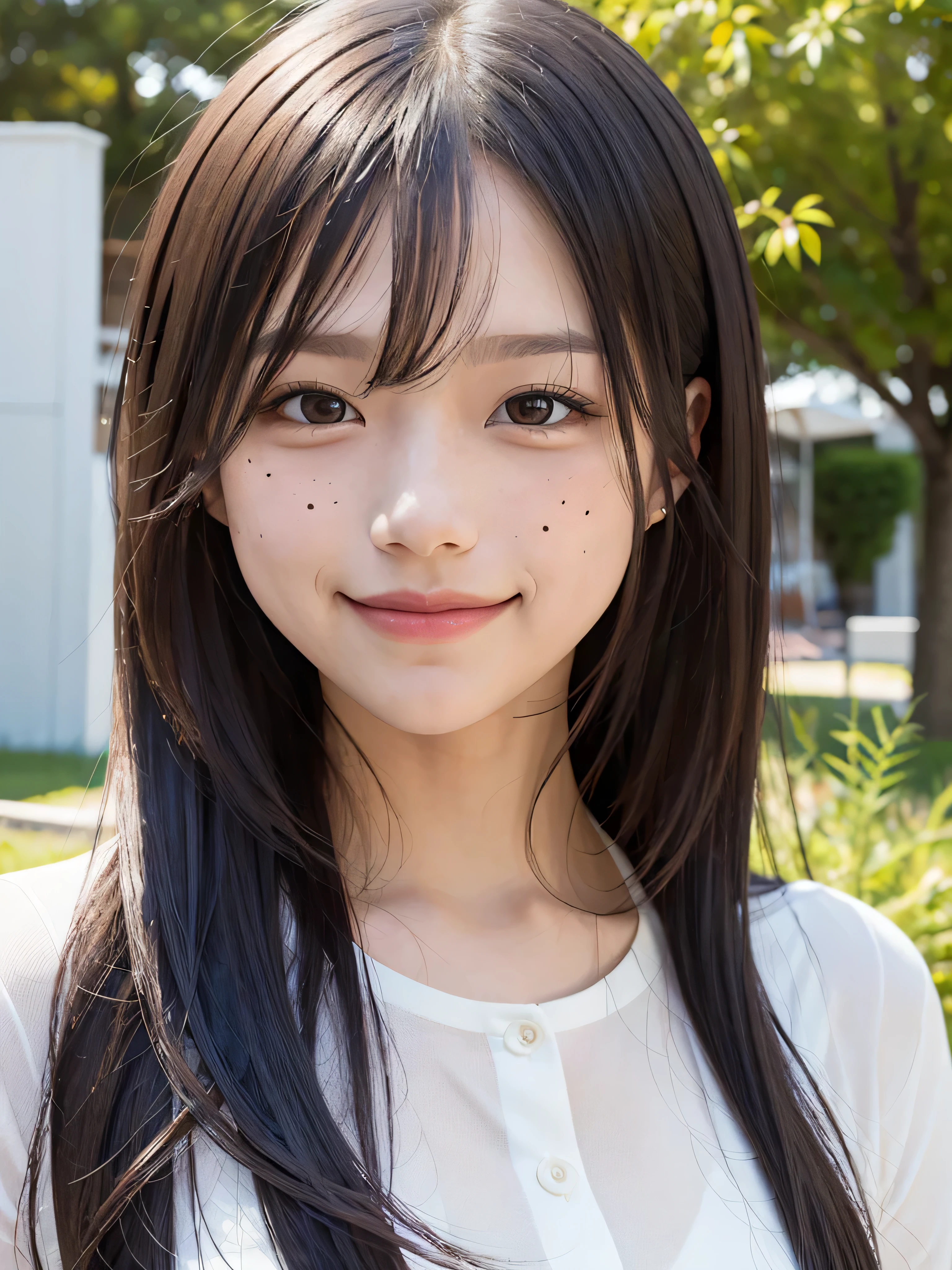 A close up of a woman with long hair and a white shirt - SeaArt AI