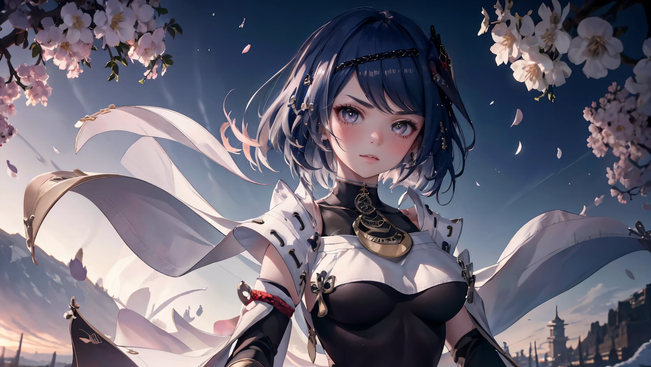 Kujou Sara|Genshin Impact, ((best quality)), ((Masterpiece)), (details:1.4),(Tiny micro bikini in mesh material..), large breasts, Beautiful cyberpunk woman portrait,HDR(high dynamic range),Ray traching,NVIDIA RTX,high resolution,Illusion 5,Sub-surface scattering,PBR surface,After the process,Anisotropy filtering,Maximum depth of field and sharpness of every surface layer,Albedo and Specular Maps,Surface Color Adjustment - Accurate simulation of material interactions.,Perfectly proportioned,Display with octane number,Two-color light,large aperture,Low ISO value,white balance,The Three Rules、8K raw data、Beautiful bright blue pupils,Off-the-shoulder cloth student,Delicate face and eyes,Long eyelashes,Blush,Hair is delicate and soft.,pink lips,pure,Cute face,Sweet Girl,Artistic sense,Casual wear,Advanced,butterfly,Cherry blossom petals,Beautiful hair accessories,long hair and waist,Hair blowing in the wind,Snow white fox ears,pinch,snow-white fluffy tail,