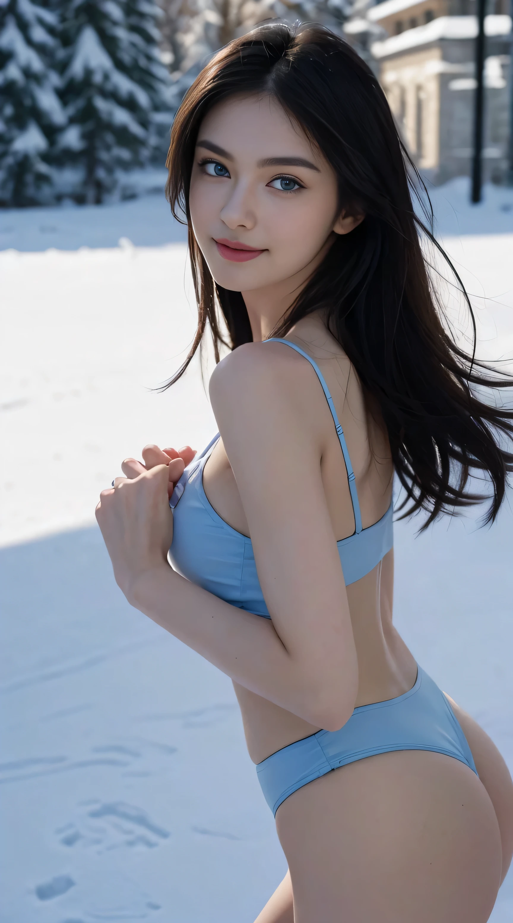 8K, Top Quality, Intricate Details, Ultra Detail, Ultra High Resolution, Masterpiece, random angle, Slender, Smile, (Makeup: 0.4), (Fluffy Blue Eyes: 1.21), blue Eyes, looking at viewer, ((full body)), 1girl, solo, 1 girl, (( full body)), close up shot, , ((tall)), (((fit body))), (((slim face))), sharp face, sharp eyelack hair, long hair, )) , (detailed face), sharp face, small lips, holding pistol, handgun,
(( )), ((, coat, )), detailed face, detailed breast, , large breast, detail ass, , Beautiful girl with accentuated slender abs: 1.4, Six Pack Abs: 1.4, Bust Botox, Big, Perfect Body, detail leoonlight)), in the snow