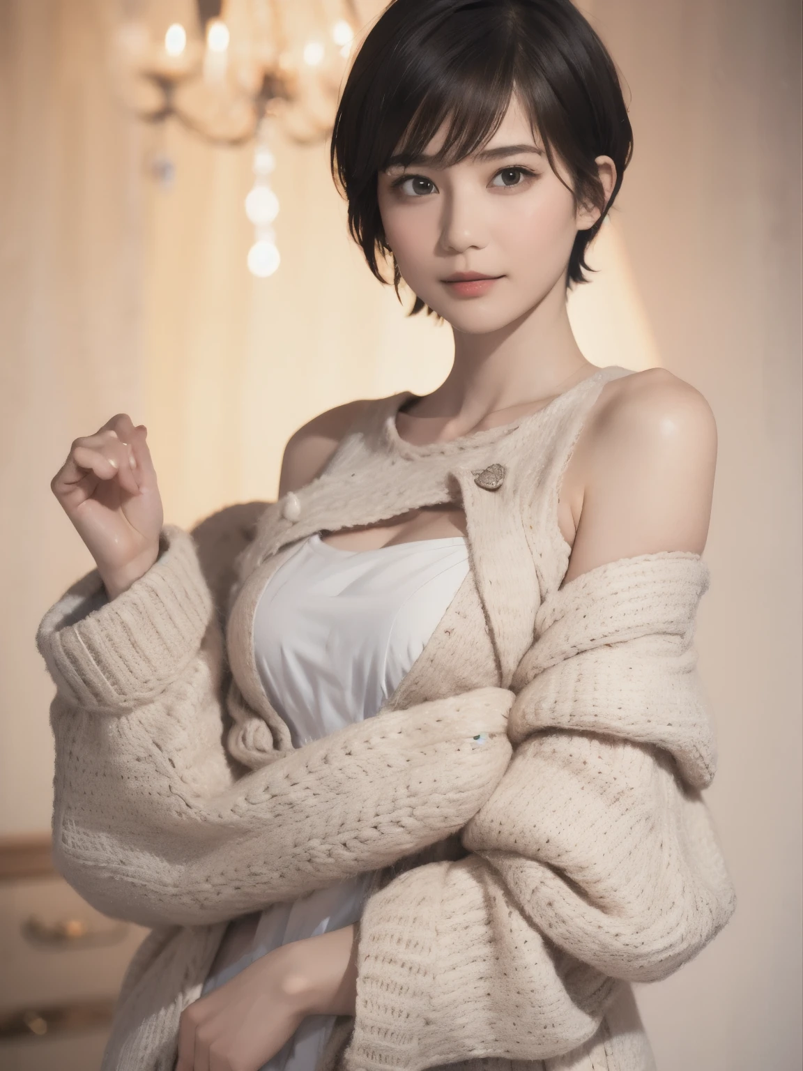 144
(20 year old woman,Are standing), (surreal), (High resolution), ((beautiful hairstyle 46)), ((short hair:1.46)), (gentle smile), (breasted:1.1), (lipstick)
