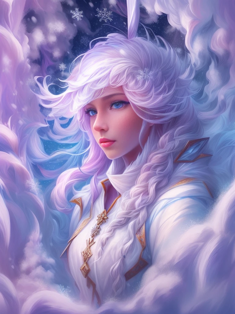 (cowboy shot:1.5),(Female elf stands in front of white snow whirlpool: 1.5),((Her facial features are very beautiful,Pointy ears and charming eyes,Complements flowing hair。The costume she wears combines traditional elf clothing with futuristic technological mechanical elements.)),((pure white snowflakes, Snowy surroundingpectations, depth of field, insight, I got it, Monte, Snow cover, translucent cloud, spectrum, panoramic, snow cycle, crazy, portal, big deal, white light, global snowflake,The sky full of beautiful snowflakes)),充满活力的white light颜色,thick line,Turbulent snowflakes with multiple layers,prospect、Vision、Fractal ThunderDan Mumford,danford and alex gray style,psychedelic surreal art,Surreal psychedelic design,dream art style, trippy art,Infinite white snow psychedelic wave,inspired by Cyril Rolando (Cyril Rolando),Realistic snow ripple structure,Psychedelic snow art style,trippy art,Psychedelic illustration,(alone),(RGB color,Ultra-high saturation),(Eyes looking directly at the audience:1.5)