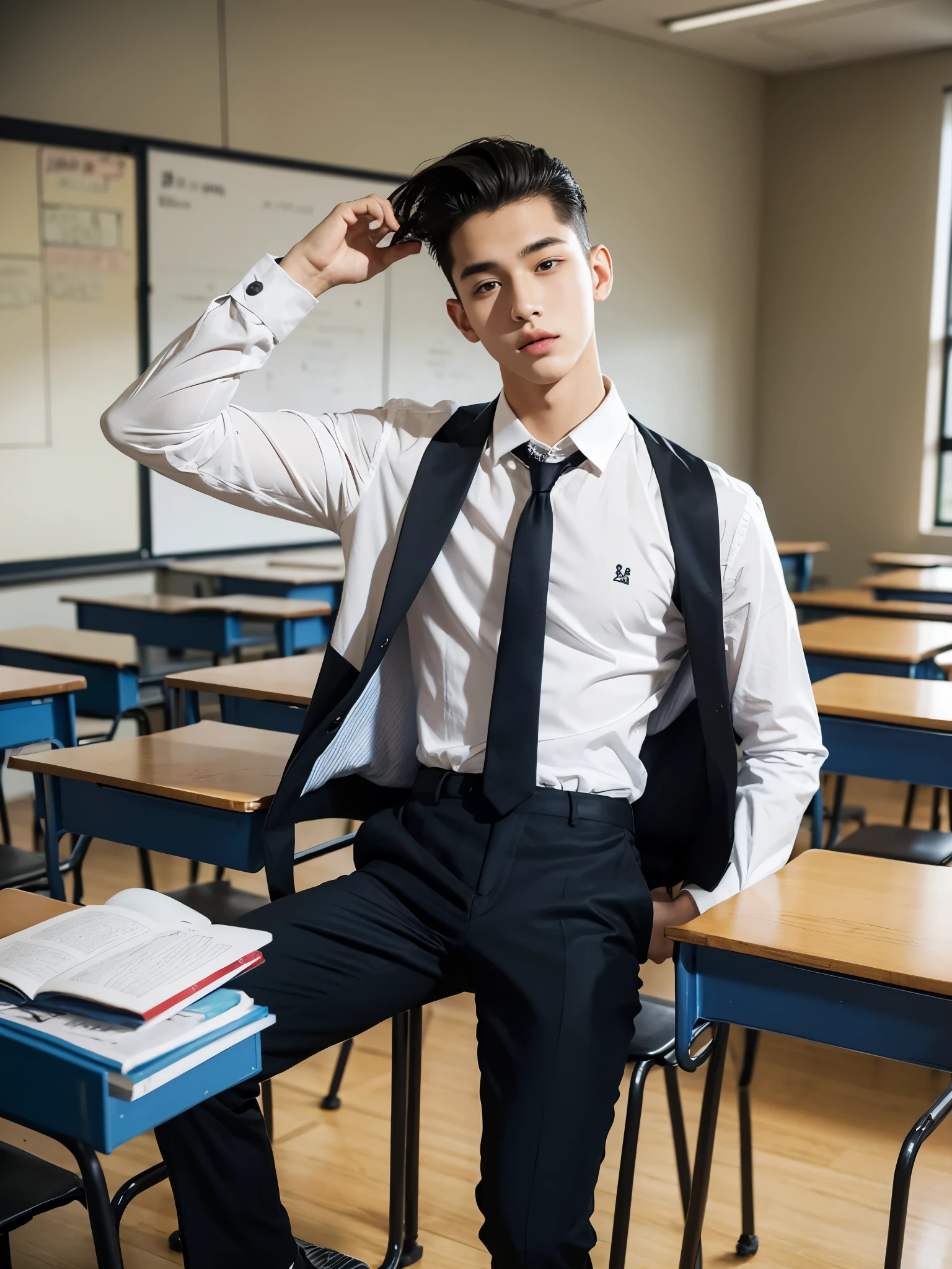 boy, y.o, handsome, slick back, school, classroom