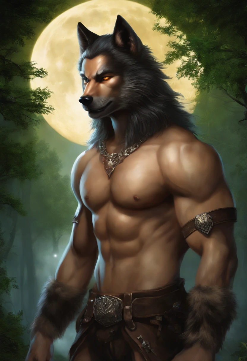 ((Painting a naked men walke wolf)), ((Werewolf)), piece of master, full body , by chunie, by darkgem:0.8, master part, fur cute detailed,confident,smiling,alone,colorful sclera, (Nico ), leather jacket, tooth, sleeves, spiked collar, Close-up, portrait, facial focus, muscular male, yellow eyes, , (Looking at Viewer), Smile:1.2, slim muscular male, , navel, good lighting, ( (sexy and hot inviting, forest background with full moon with wolves)), Detailed background, ((full body)), 35mm lens LanceMen, Luthien, god art, Greek mythology God, Moon God, handsome god , Earth God Mythology, A Stunning Portrait of a God, Frank Kelly Freas, Karol Bak Style, ((beautiful face)), Ultra Definition, best quality, 32k ultra | | | , Ultra HD | | |