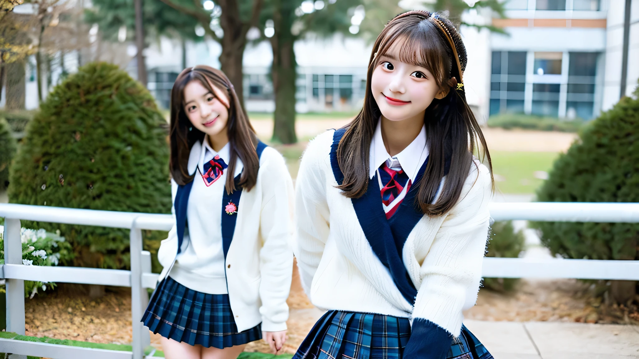 cute high school girl, 18-year-old, Wearing a miniskirt uniform、The season is winter
