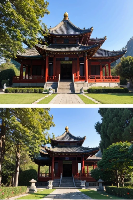 The majestic Chinese style temple,surrounded by green trees