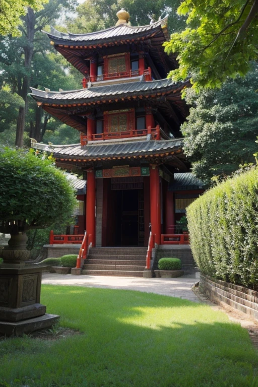 The majestic Chinese style temple,surrounded by green trees