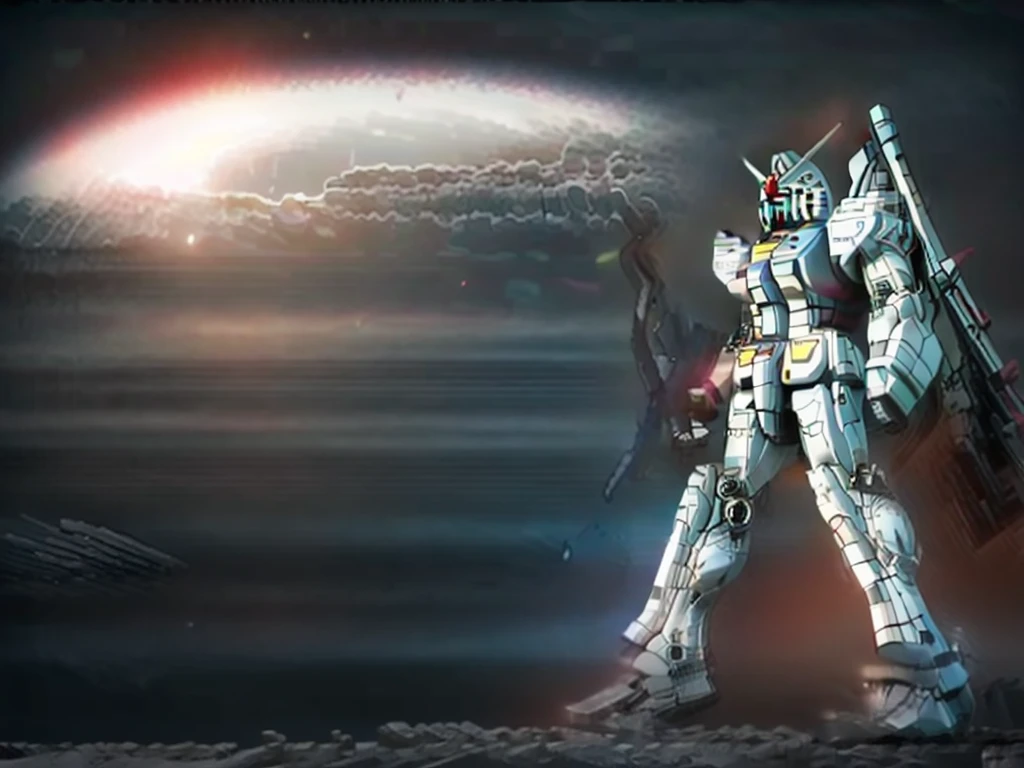 New launch century Gundam X、big moon、lake surface、standing in water、floating、Satellite Cannon、Beautiful scenery、high resolution、glowing eyes、Beautiful night sky、moon filling the screen、Multicolored light、Clean light、large on the back４Feathers、water surface、standing on tiptoe、big cannon、water surface、超high resolution、4K、gundam x、countless stars々、