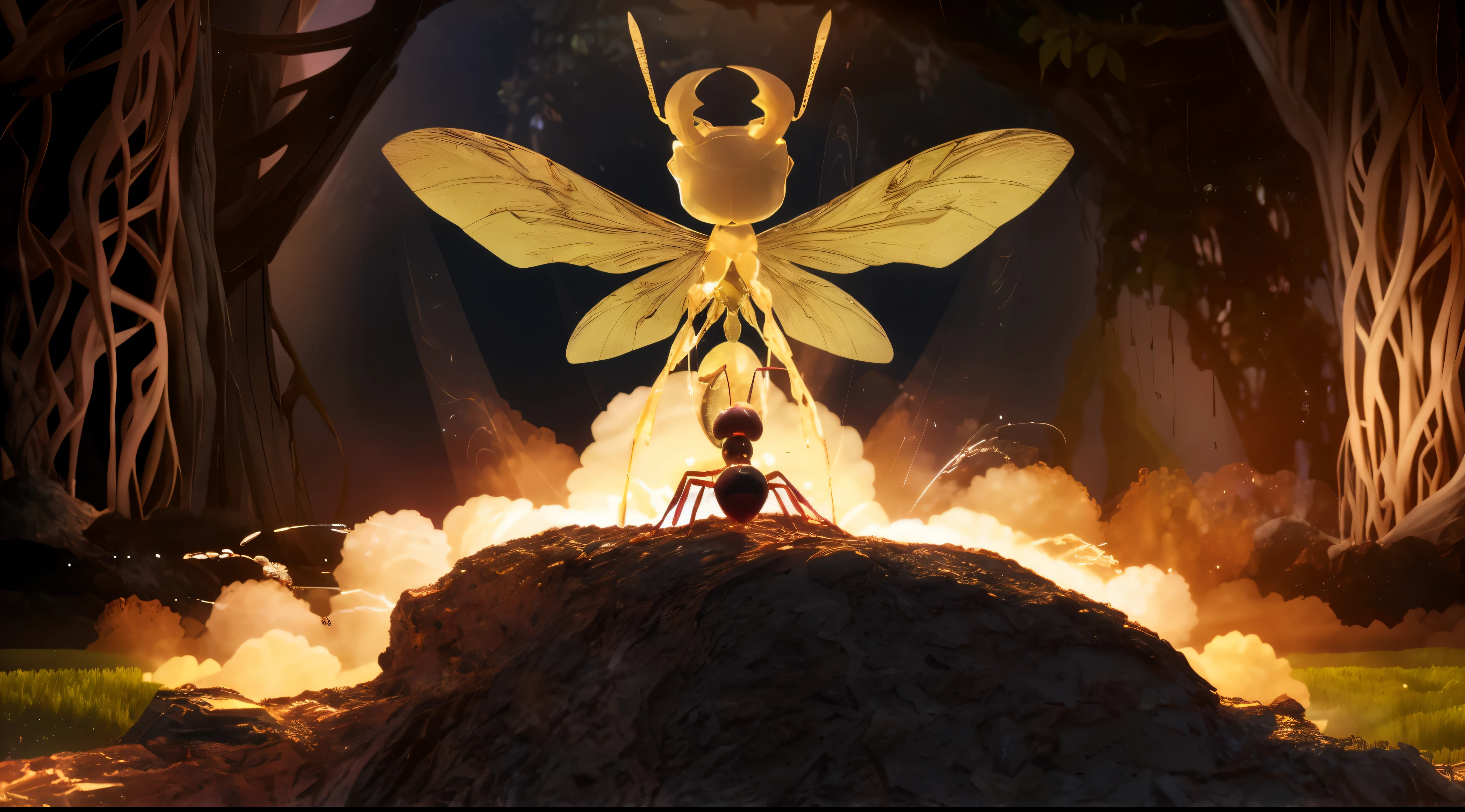 Crystal Ant,crystal wings, fantasy, galaxy, Clean, shining, shining, splendor, colorful, amazing cinematography, dramatic lighting, photorealism, super detailed, 4K, depth of field, high resolution