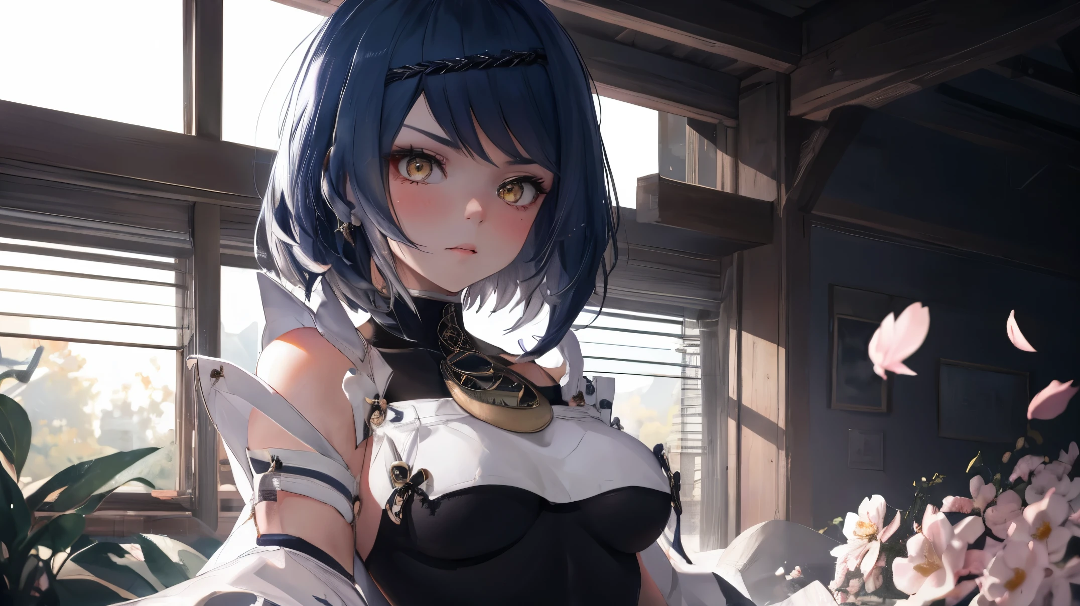 Kujou Sara|Genshin Impact, （（best quality））， （（Masterpiece））， （details：1.4），(Tiny micro bikini in mesh material..), large breasts, Beautiful cyberpunk woman portrait，HDR（high dynamic range），Ray traching，NVIDIA RTX，high resolution，Illusion 5，Sub-surface scattering，PBR surface，After the process，Anisotropy filtering，Maximum depth of field and sharpness of every surface layer，Albedo and Specular Maps，Surface Color Adjustment - Accurate simulation of material interactions.，Perfectly proportioned，Display with octane number，Two-color light，large aperture，Low ISO value，white balance，The Three Rules、8K raw data、Beautiful bright blue pupils，Off-the-shoulder cloth student，Delicate face and eyes，Long eyelashes，Blush，Hair is delicate and soft.，pink lips，pure，Cute face，Sweet Girl，Artistic sense，Casual wear，Advanced，butterfly，Cherry blossom petals，Beautiful hair accessories，long hair and waist，Hair blowing in the wind，Snow white fox ears，pinch，snow-white fluffy tail,