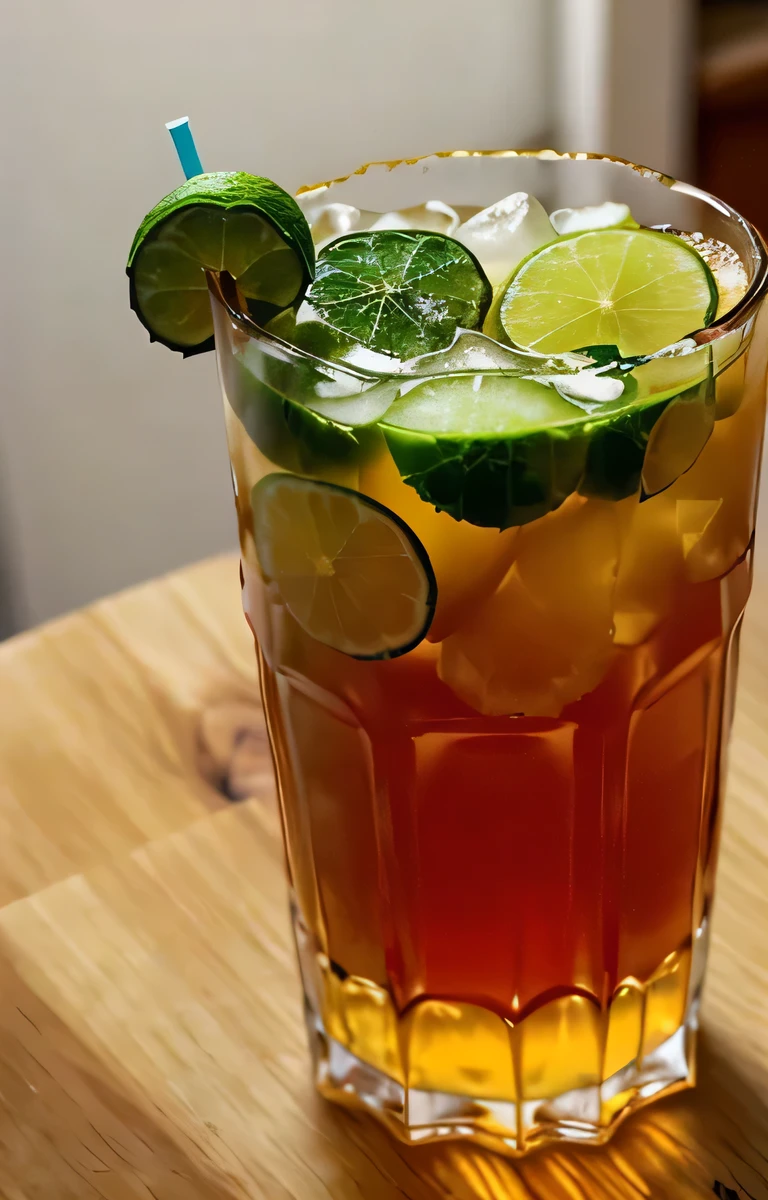 there  a glass of tea with a lime garnish on the rim, iced tea glass, tall iced tea glass, drink, cold drinks, stunning visual, with a drink, ice tea in a mason jar, rum, trapped in tall iced tea glass, drinks, golondrinas, by Lisa Nankivil, sasai ukon masanao, gorgeous