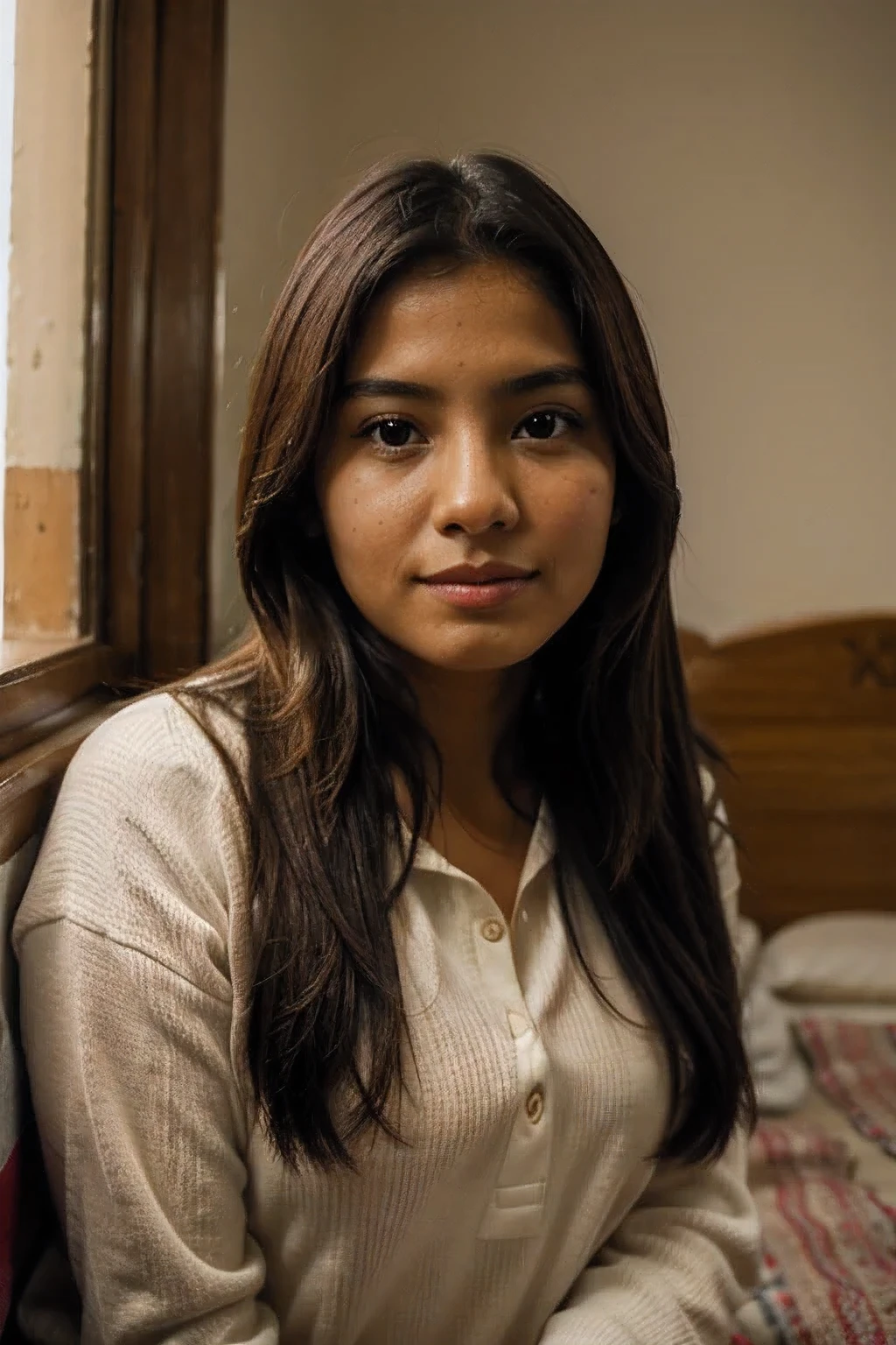 Beautiful Peruvian girl in a room in a fabela in Lima