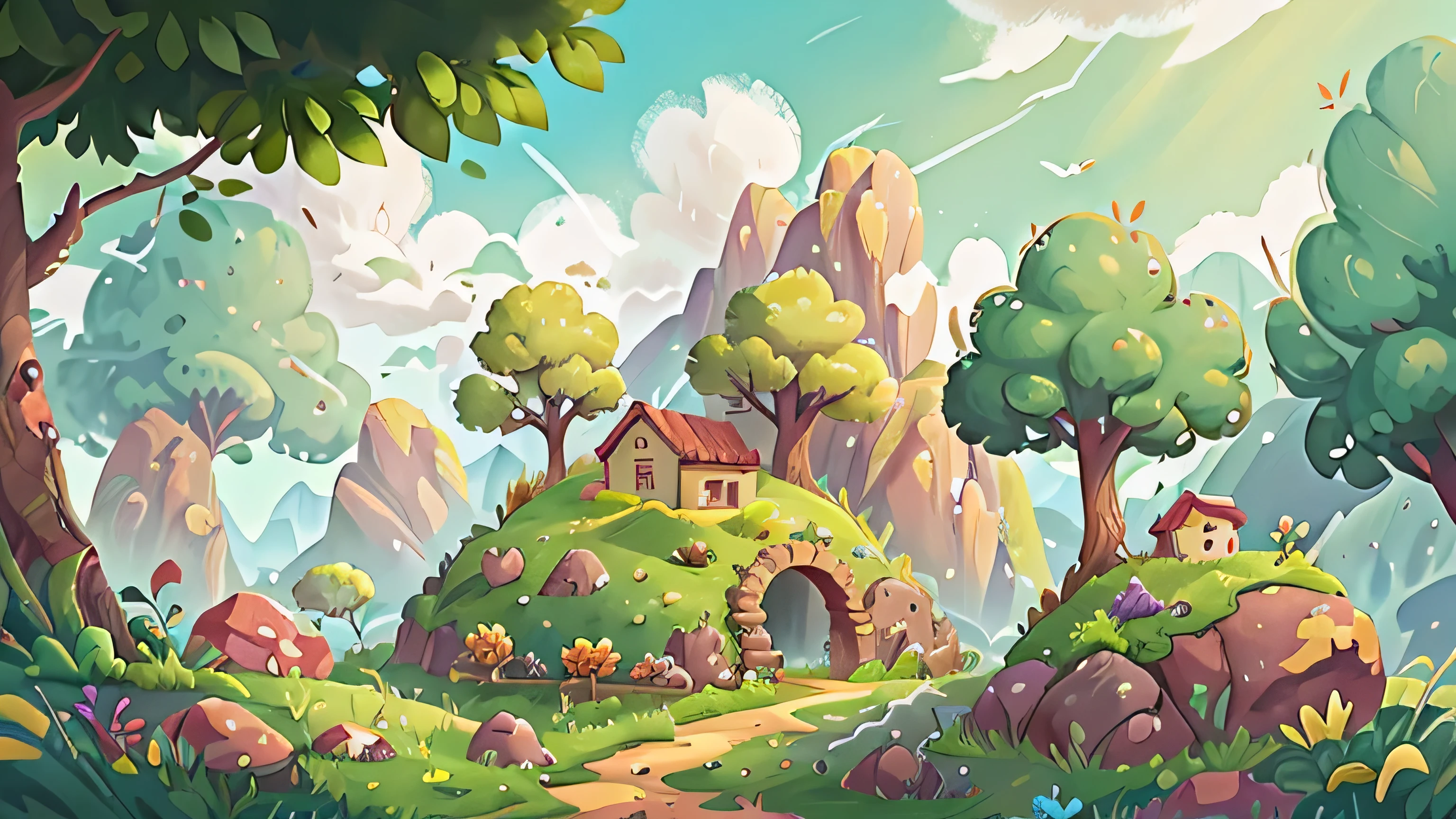 Cartoon illustration of a green field with rocks and grass.., Field Background, Landscape background, Park Background, 2d game background, Random backdrop, farm background, farm Field Background, mobile game background, CG 2 days, background art, in a scenic background, hills in the background, 2D game art background, game background, videogame background, savana background