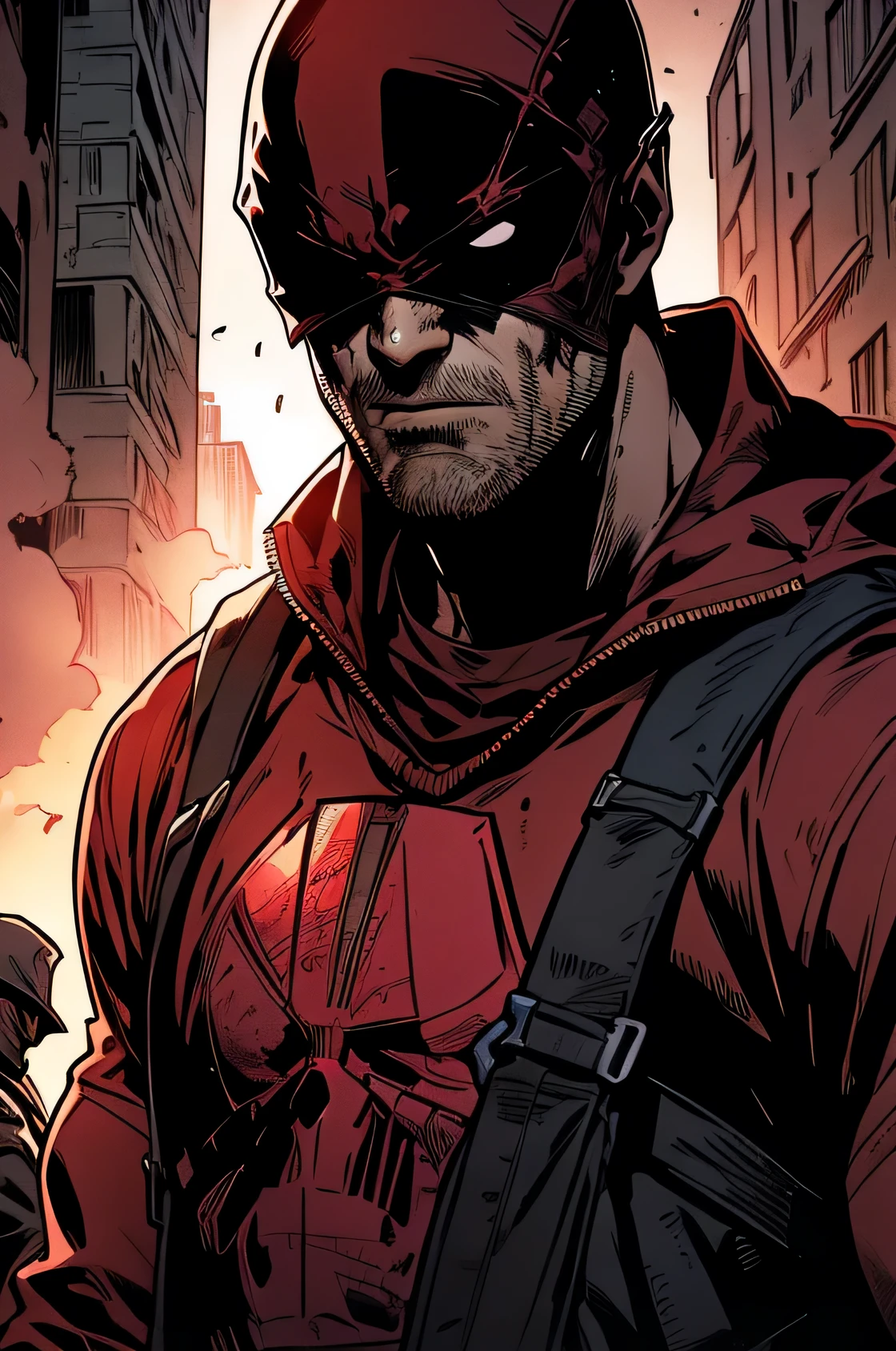 An apocalypse zombie survival looking daredevil from marvel comics