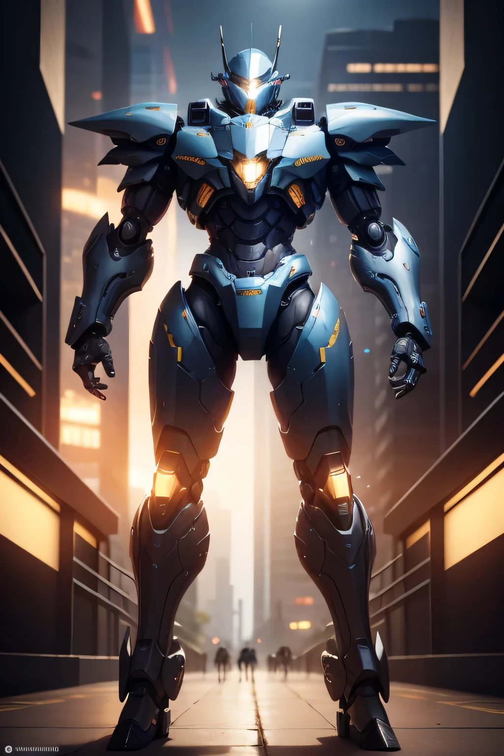 Male close-up including full body mechanical armor，amarelo，fundo preto, Mecha Cyber Armor, mecha inspiration, BlueShift rendering, intrincada armadura mecha brilhante, Mech macho, Armadura Espacial, high definition cg society, Mecha masculino de anime cyberpunk, detailed cosmic angelic robot, cyber mech, Arte digital altamente detalhada em 4k, Terno Mecha，obra-prima，hiper HD，Cg rendering