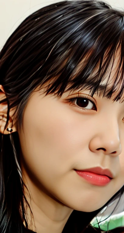 Close up portrait of woman with long hair and striped shirt, Black-haired Sui Ishida, Japanese portrait , Chiho, kotegawa yui, kimi takemura, Nam Jae Young, young adorable korean face, face of young cute asian man, asian young girl, It rains, yasumoto oka, cute - well-groomed - face