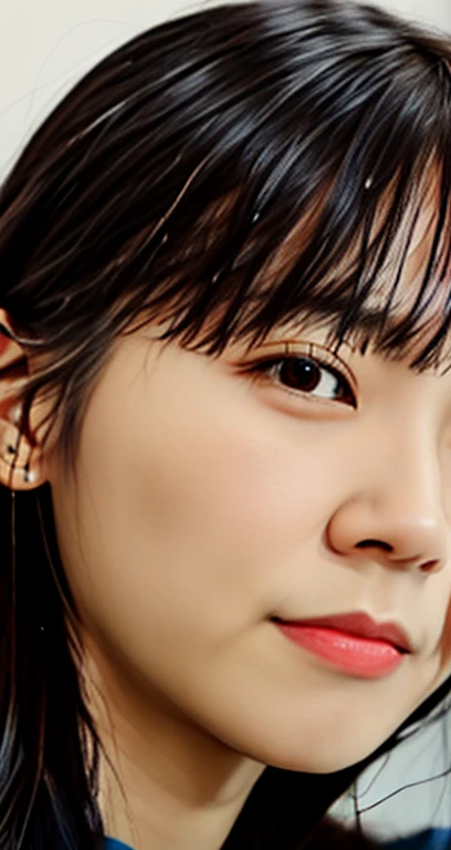 Close up portrait of woman with long hair and striped shirt, Black-haired Sui Ishida, Japanese portrait , Chiho, kotegawa yui, kimi takemura, Nam Jae Young, young adorable korean face, face of young cute asian man, asian young girl, It rains, yasumoto oka, cute - well-groomed - face