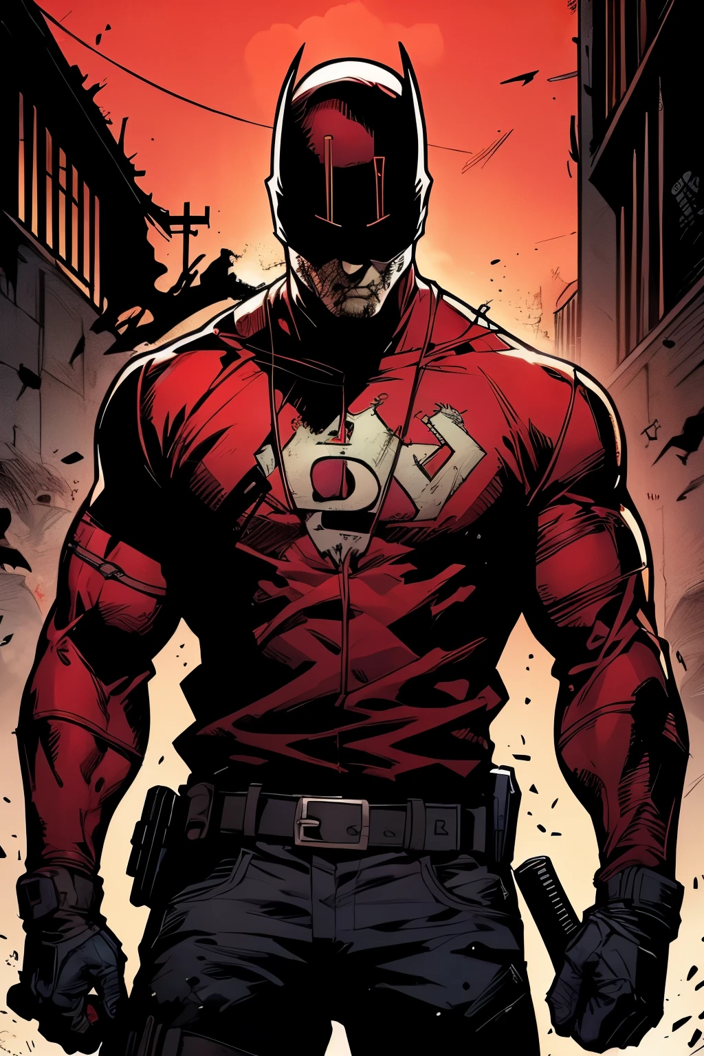 An apocalypse zombie survival looking daredevil from marvel comics