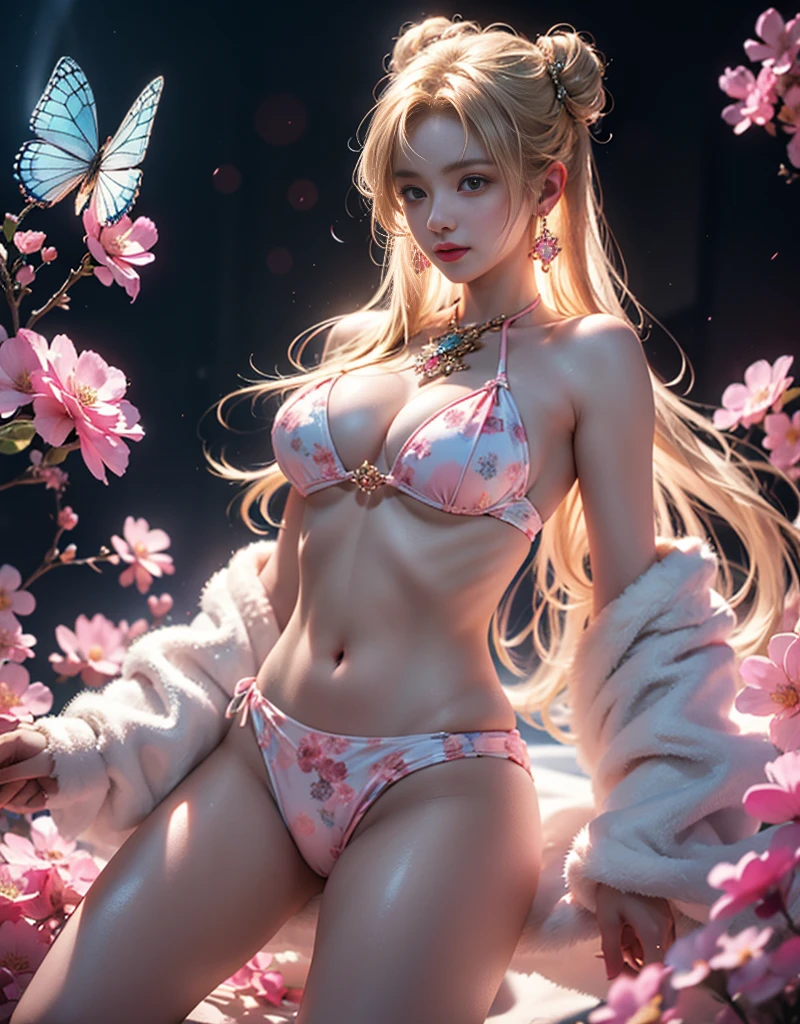 masterpiece,Highest image quality,Super detailest quality ,extremely delicate and beautiful, Very detailed,best quality , official art, Extremely detailed CG unified 8k wallpaper, professional lighting, photon mapping, Radiosity, Physically based rendering,portrait photo, 最beautiful样子,Blonde hair, blue eyes,Radiant skin and radiant eyes, beautiful skin,(detailed lighting:1.2), (Beautiful and detailed light:1.3), deep understanding, beautiful裸色, complex, digital painting, Smooth, sharp focus, end of the world, epic reality,looking at camera, (high dynamic range:1.4),face camera, (pastel colors:1.4),1 girl,(提high quality:1.4),(Quality real skin texture), delicate face,gradient hair, (perfect身材:1.1), (The most beautiful woman in the world), sparkling pupils,long eyelashes,Super realism, expected, Surreal, ultra high definition, beautiful大胸,end of the world的, give up, neutral color, Revelation, screen space refraction, (intricate details, Super detailed:1.3), art station, movie shot, vignette, complex background, buliding,charming smile,Blushed,Shy,detailed background,perfect解剖结构,perfect眼睛, Perfect body, perfect头发, perfect, precise, ultra high definition, retina, anatomically correct, textured skin, Super details, high detail, high quality, Award-winning, high resolution, 16k, (Various colors of dream catcher earrings missing color,Color black,White,pink,Purple,red,blue,orange color,green,blue,,),And flirtatiouposed,clear camel toe,comb neatly,淫态exposed了,Sort out your darkness, thick hair,),(beautiful锁骨,),The best look,Ultra thin,translucent,lace,Floral strappy bikini,floral print strappy bikini,法式绑带lace文胸,Crystal Pink Diamond Strap Bikini,pink背景,黑色绑带Ultra thinButterfly丁字裤,法式绑带laceButterfly文胸,Crystal Pink Diamond Strap Bikini,珍珠绑带Ultra thin黑色丁字裤,Small size bikini,系带Butterfly刺绣轻薄透气网纱Ultra thin黑色比基尼, Dream ,camelto,Deep,plump,beautiful,beautiful世界,flawless beauty goddesutterfly,