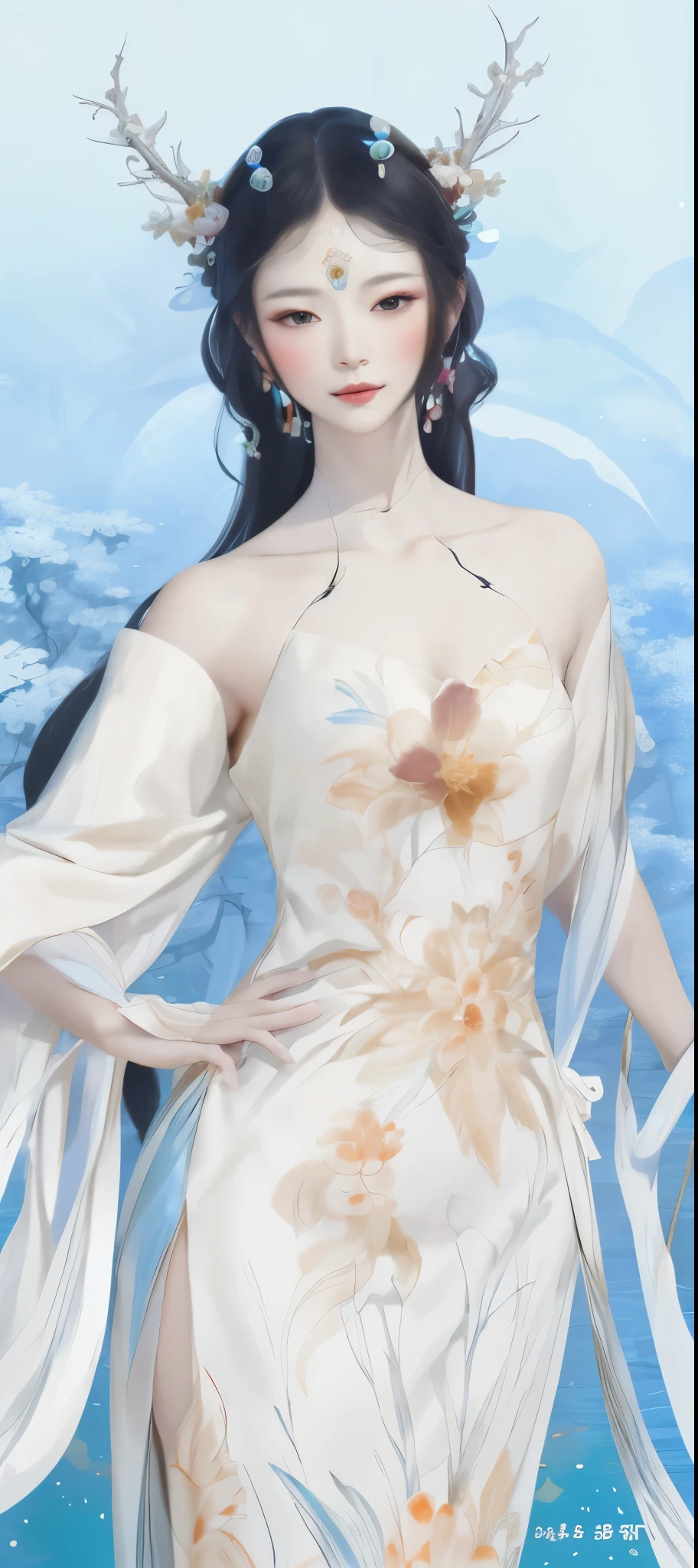 Close-up of a woman wearing a floral headdreseautiful fantasy queen)), beautiful fantasy queen, palace , A girl wearing Hanfu, beautiful figure painting, ancient chinese princess, Inspired by Qiu Ying, ancient chinese art style, Inspired by Ma Yuanyu, Hungry Ghost Festival, chinese princess