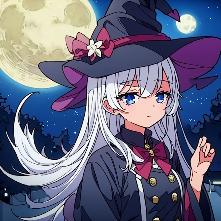 witch,girl,white hair,cute,pure,Moonlight night
