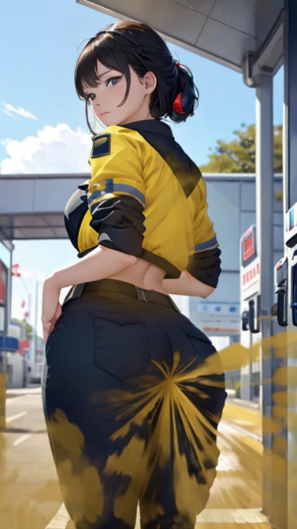 ((velocity)),Attacked by farts, (((Women farting))),(girl farting while refuel the car),velocity,)(a female gas station operator),(wearing a gas station operator uniform),(her butt facing screen)) (short blackhair),(Asian woman),(Gas Station ),(masterpiece:1.2、top-quality, best-quality)、(the Extremely Detailed CG Unity 8K Wallpapers、ultra-detailed、Best Shadows)、(细致背景)、(The best lighting、extremely delicate and beautiful)、depth of fields、1girl in、独奏、upward looking gaze、