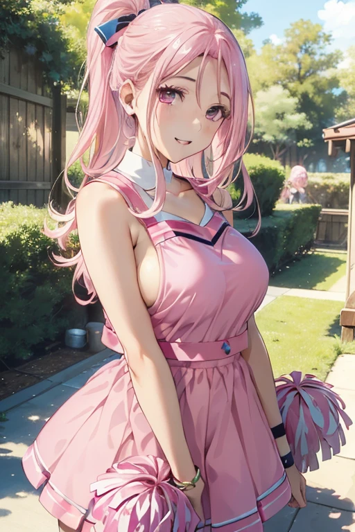 cute girl, shortstackbt, short sundress, ashamed, from below, big boobs, flower print, pastel colors, park, heart cutout, hair ribbons, kind smile, dress fluttering