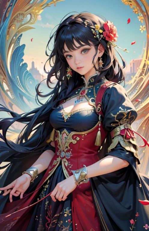 (masterpiece, highest quality, highest quality, official art, beautiful and aesthetic:1.2), (1 girl), very detailed,(fractal art:1.3),colorful,most detailed、surrounded by flower、warrior-like atmosphere