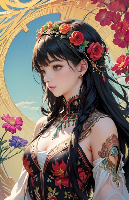 (masterpiece, highest quality, highest quality, official art, beautiful and aesthetic:1.2), (1 girl), very detailed,(fractal art:1.3),colorful,most detailed、surrounded by flower、warrior-like atmosphere