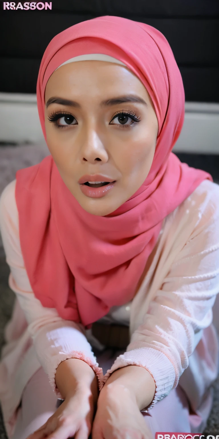 1 matured malay girl in hijab wear wet pink lace bra and panties kneeling and  a , nighttime, neon city lights, upper body, close-up, seducing, big sagging breast, cum on face, (8k, RAW photo, best quality, masterpiece:1.2),(realistic, photo-realistic:1.37),