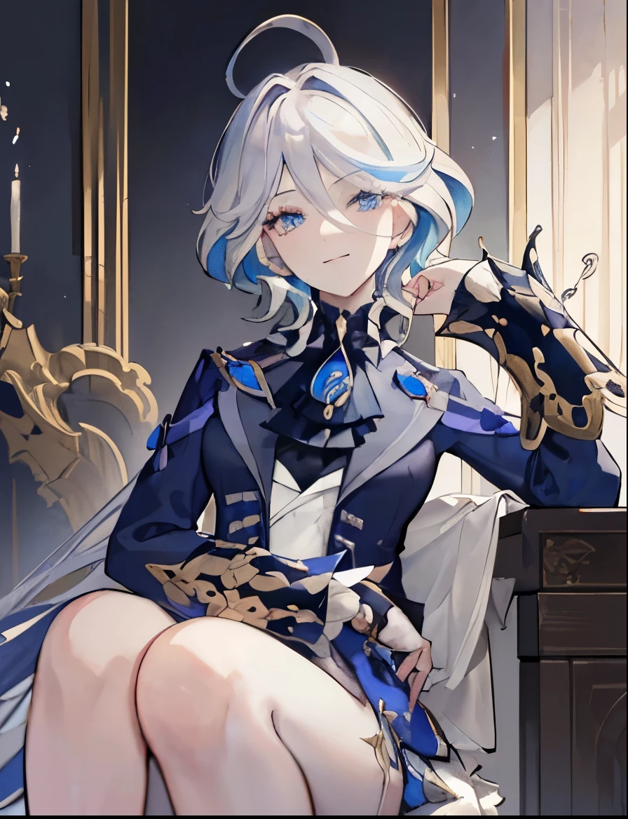 Florence Nightingale, (Ballet costumes), sit on the chair, smile for camera, white formal shirt, Loose buttoned collar, lump, long loose hair, (exquisite illustrations: 1.4), (renaissance art: 1.4), (ultra high resolution: 1.2), (Photorealism: 1.4), (8k, original photo: 1.2), (soft focus: 1.4), ( 18 years old: 1.3), (sharp focus: 1.4), beautiful face，Attention to detail, Pure rose face_v1