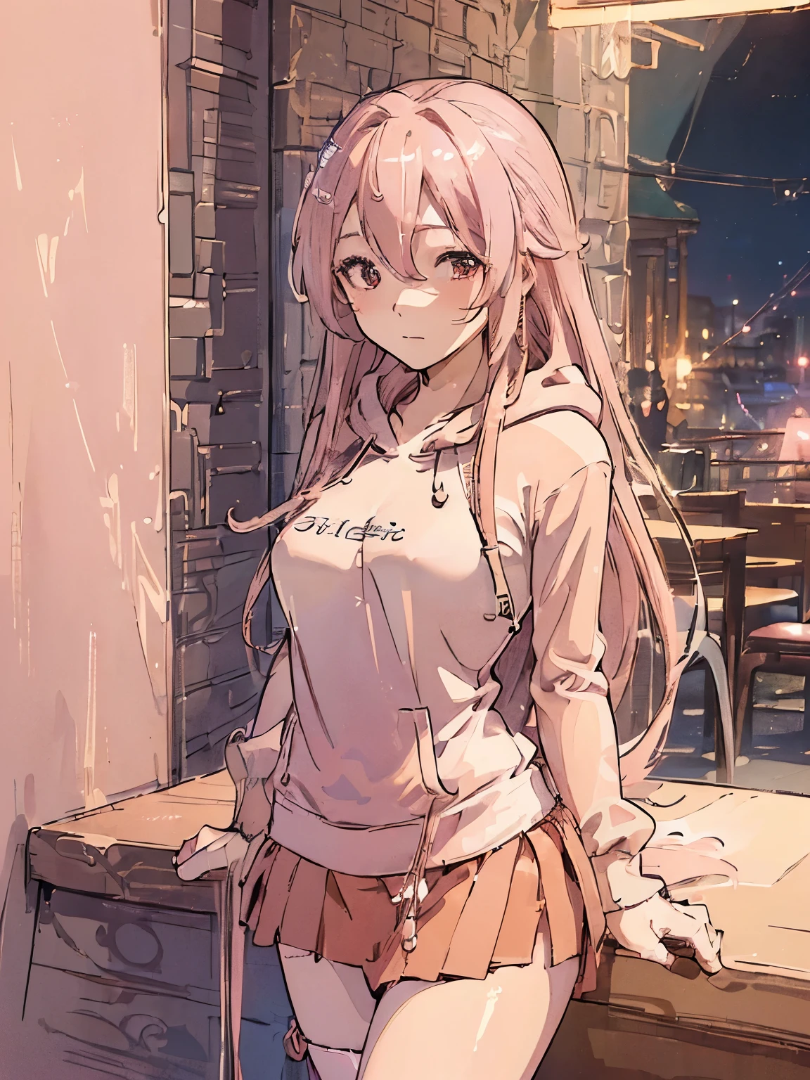 highres, shadows, absurdres, best_quality, ultra_detailed, 8k, extremely_clear, photograph, beautiful, beautiful face, sharp focus, hdr, 1girl, clean eyes, wide-eyed,background of a japanese small old town street with paper lanterns, at midnight, background darker then the girl in front, beautiful face, small puffy breasts (puffy small firm breast, very red areola, standing ,very seductive pose,red very long hair, very young, horns, ponytail, large bare midriff, no bra, naked, no horns, bare breast, no pantsu, bare breast