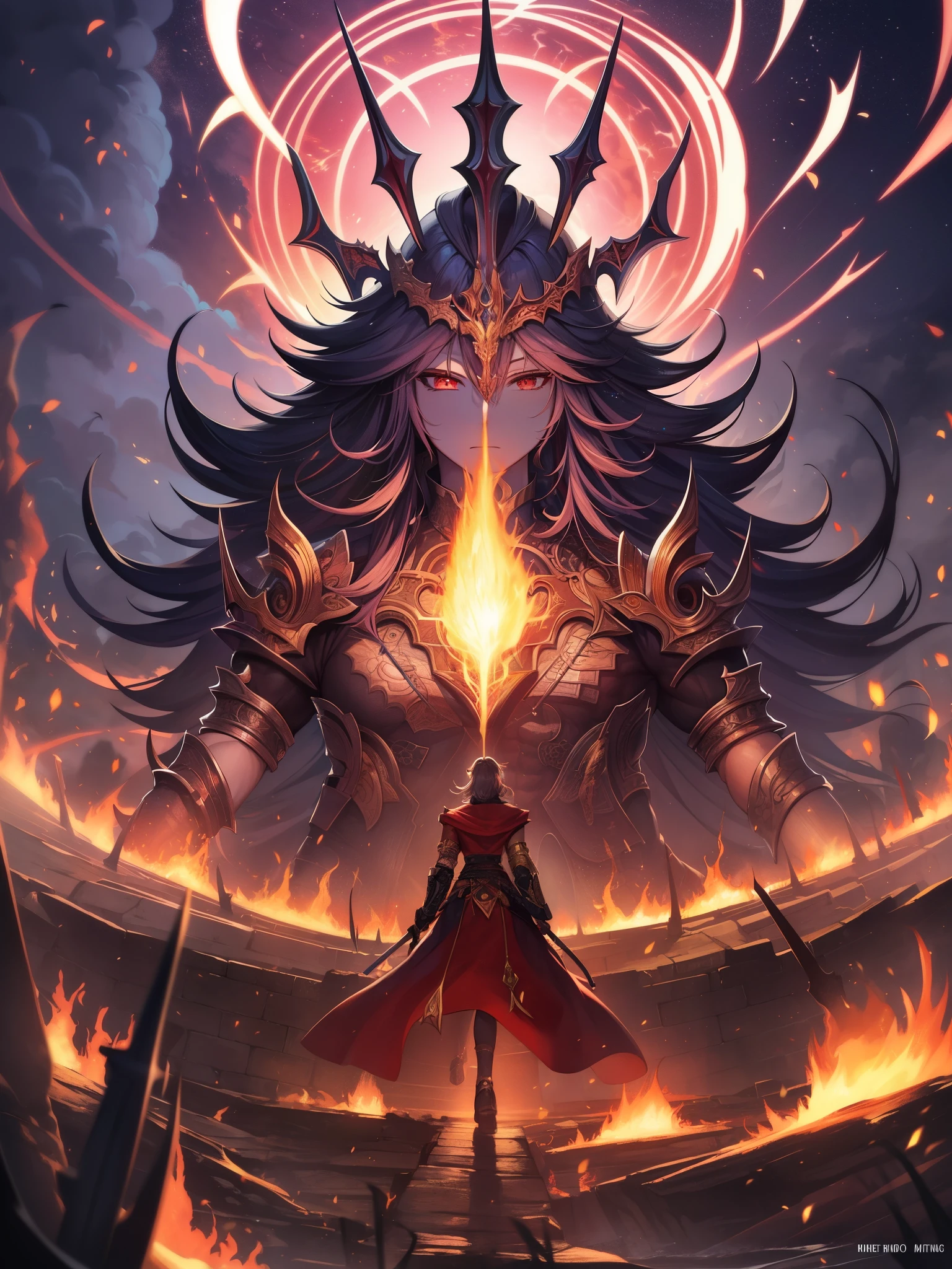 highest quality、masterpiece、detailed、Surto、fiery giant、Giants appearing in Norse mythology。Supposed to burn down the world[4]。ムスペルヘイムの入り口を守るfiery giantで、It has existed since the time when there were only Muspelheim and Niflheim in the world.、Guarded the borders of Muspelheim.。has a flaming sword、Survive till the end and burn everything down、「Surtoの親族が大樹を呑み込む」There is a sentence that says。This「Surtoの親族」About、The flame that sets Yggdrasil ablaze[12]It is also thought that it refers to。