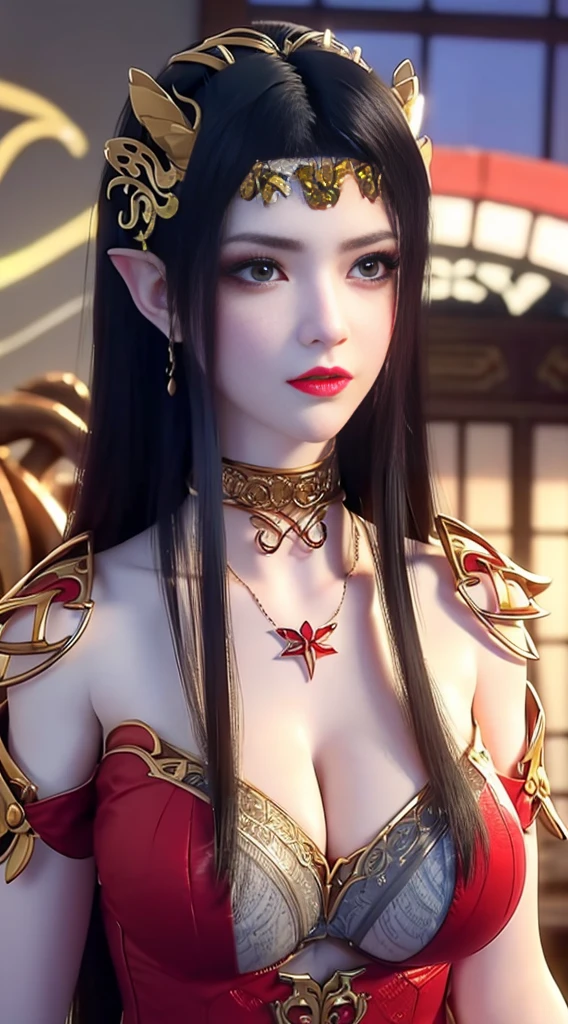 Very beautiful Queen Medusa with big red eyes, Sharp eye makeup, Delicate eyelash makeup, Thin eyebrows, High nose, Nice red lips, no smile, pursed lips, rosycheeks, Breast augmentation, Wide breasts, Big breasts, gigantic cleavage breasts, Slim waist，Naked，There  no concealment，AI models，The colors are vivid and true to life, RAW photos, Realistic photos, ultra high quality 8k surreal photos, Cool photos, (Virtual light effects: 1.8), 10x pixel, Magic effectackground): 1.8), Super detailed eyes, Beautiful girl body portrait, Girl Alone, ancient hanfu background, head straight-looking at viewer, Wide original photo, 8K quality, Super sharp, Detailed and clear pictures are best, Detailed light background, naked body, big breasts,