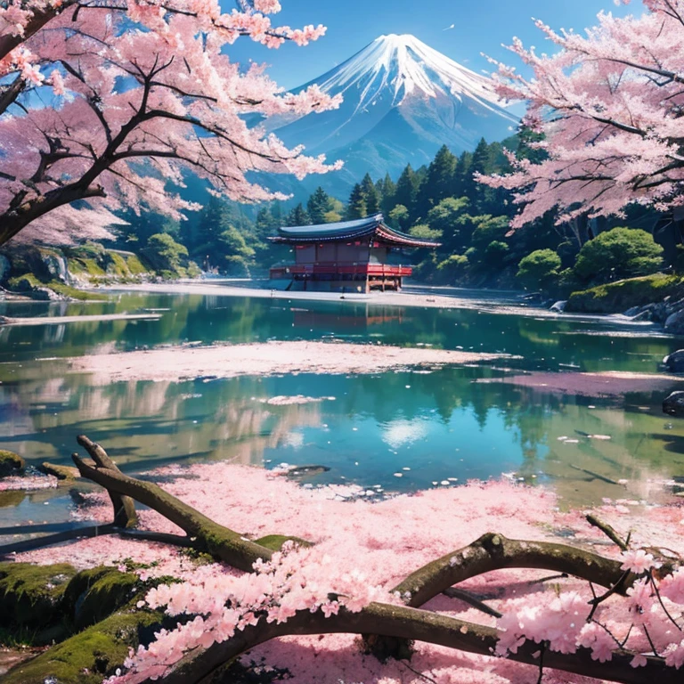 Japan, mont, water, fallen sakura