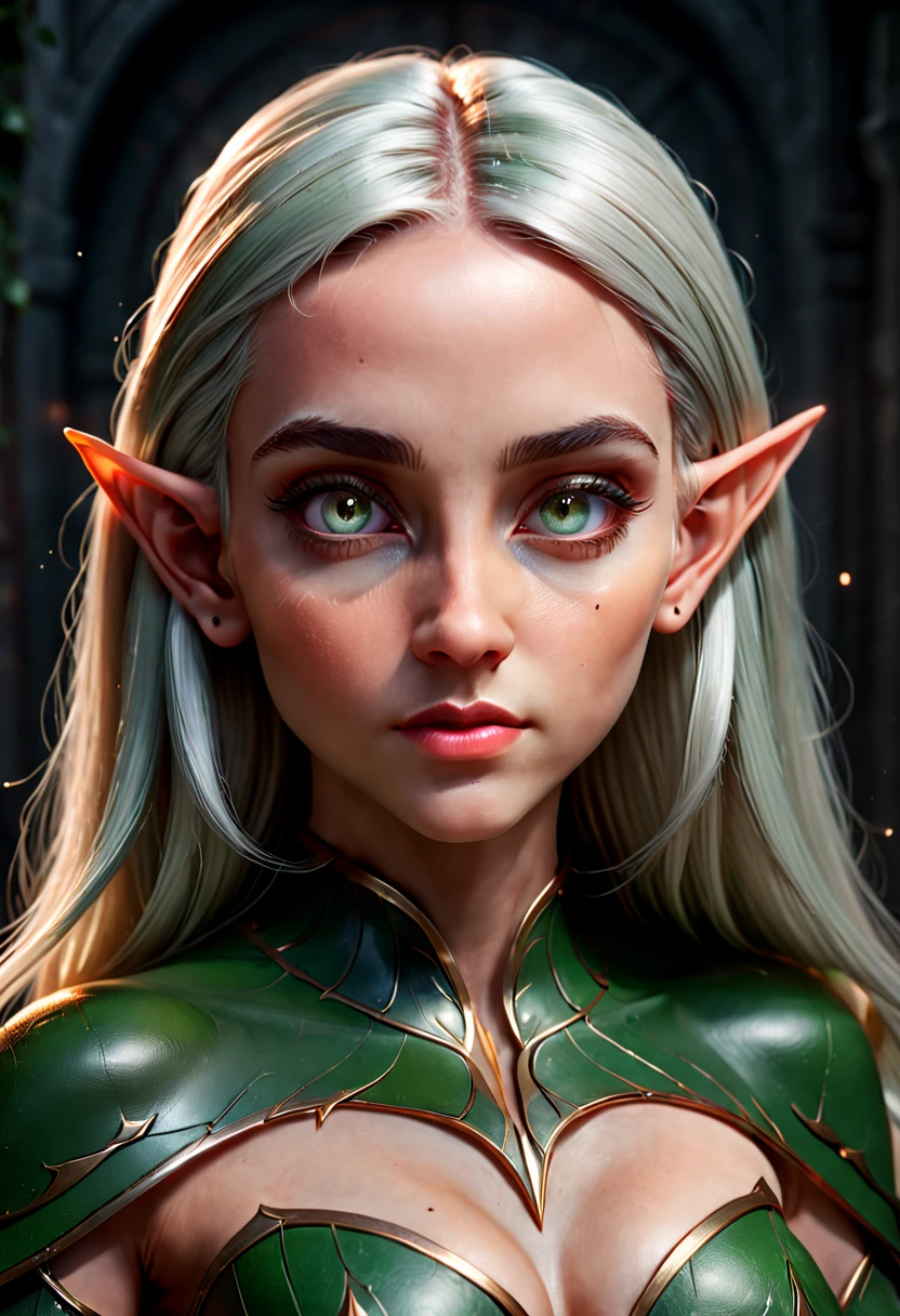a Beautiful Elf, cinematic photo, magazine cover, sleek and straight hair, oval face, symmetrical, octane render, (best quality, masterpiece, Representative work, official art, Professional, 8k:1.3)