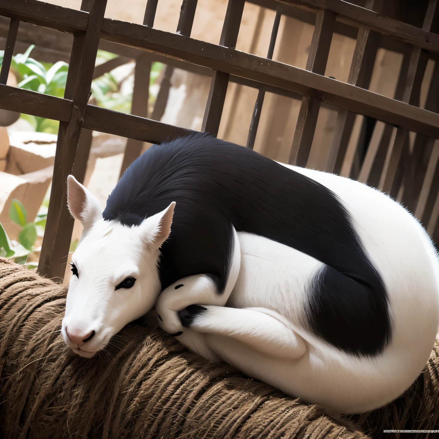 Imagem em preto e branco, fazenda com animais macabros