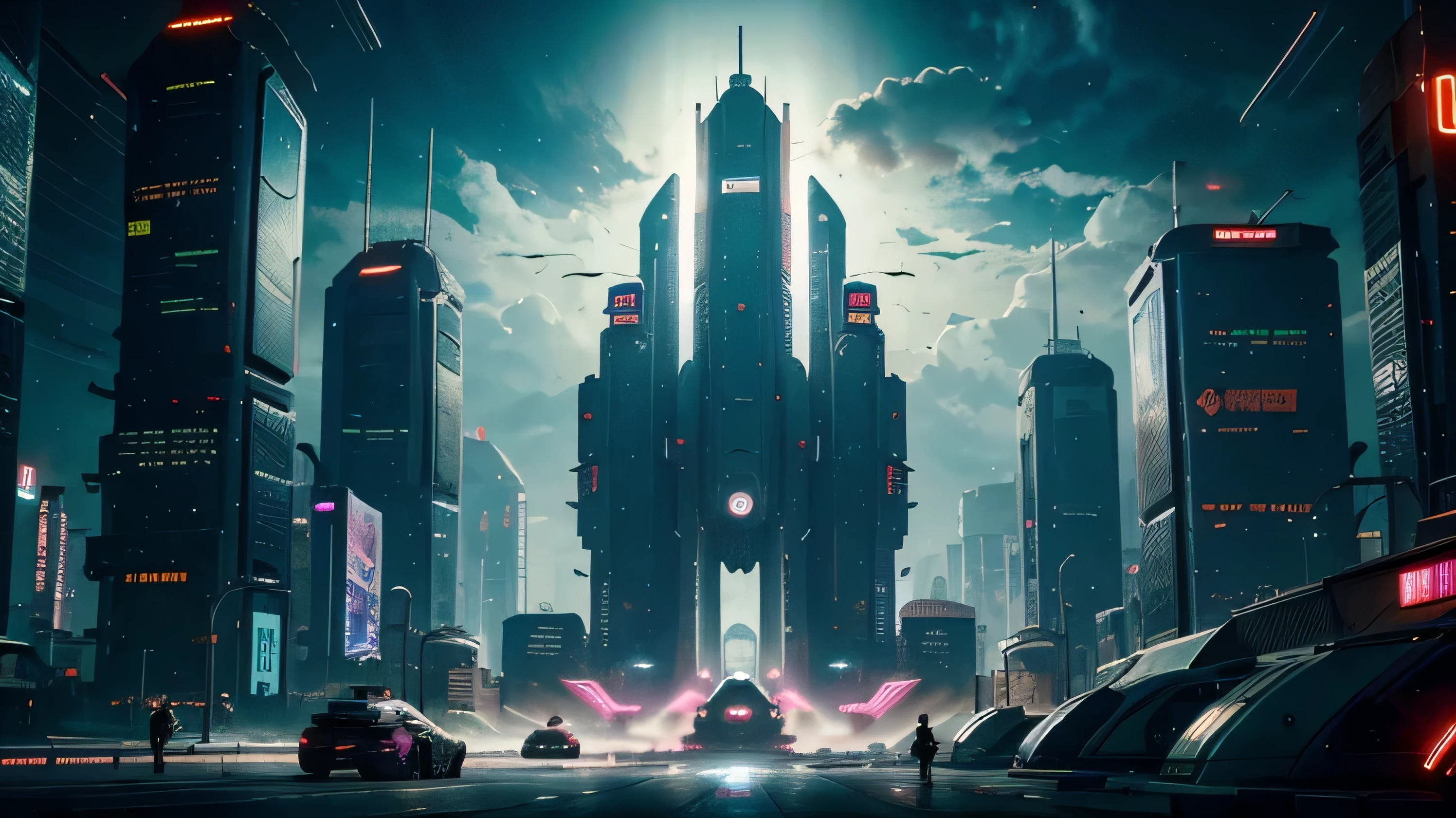 Futuristic city with a futuristic train station and a futuristic city, background jet ground radio, megacidade neon no fundo, nave espacial cyberpunk de fundo, arte de fundo, Cybernetic - punk background, futuristic city backdrop, Cidade Neon ao fundo, Arte de fundowork, fundo scifi, Cyberpunk City Setting, fundo cyberpunk cidade, detailed science fiction backgrounds, fundo de videogame, fundo do corredor da nave espacial