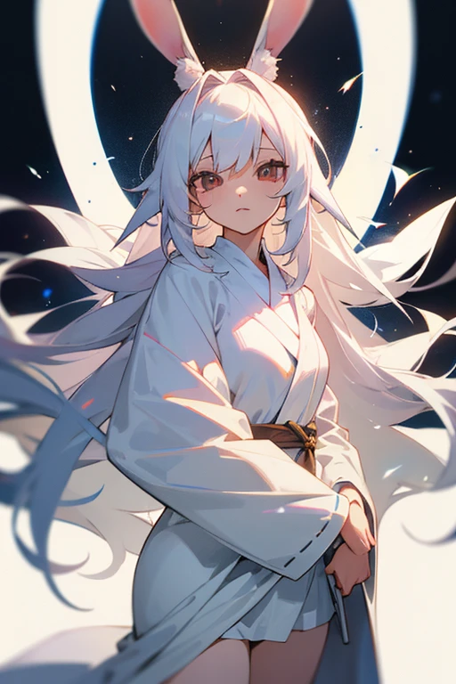 Rabbit girl,long white robes,complaint,long white hair