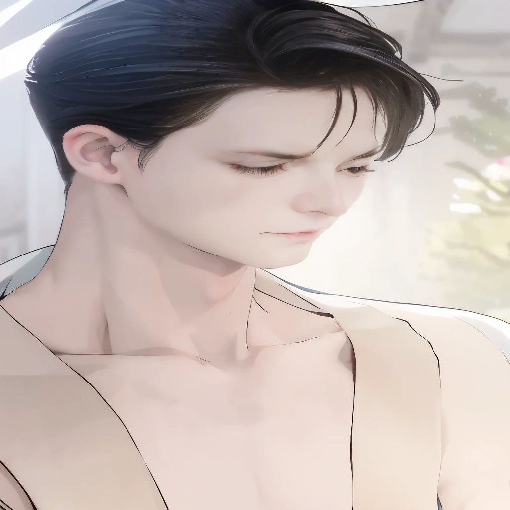 a close up of a man with a shirt on and a shirtless shirt, delicate androgynous prince, inspired by Bian Shoumin, inspired by Zhang Han, inspired by Xiao Yuncong, beautiful androgynous prince, inspired by Ma Yuanyu, heise jinyao, by Yang J, inspired by Huang Gongwang, handsome prince, by Zhou Fang