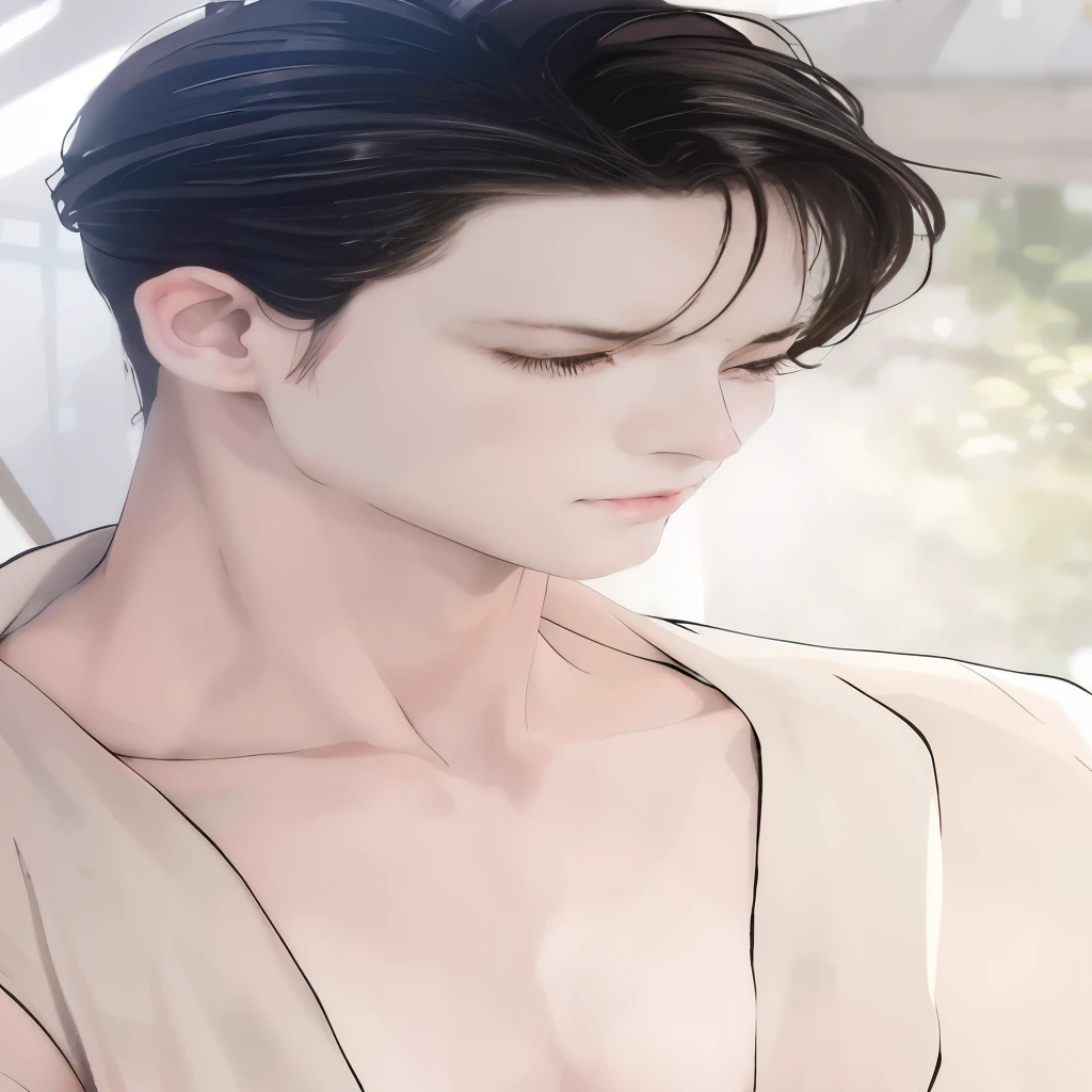 a close up of a man with a shirt on and a shirtless shirt, delicate androgynous prince, inspired by Bian Shoumin, inspired by Zhang Han, inspired by Xiao Yuncong, beautiful androgynous prince, inspired by Ma Yuanyu, heise jinyao, by Yang J, inspired by Huang Gongwang, handsome prince, by Zhou Fang
